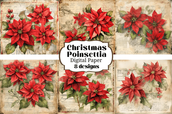 Christmas Poinsettia Flowers Backgrounds for Festive Crafts