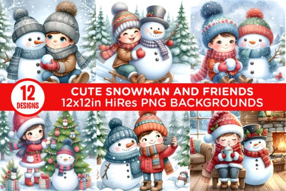 Enchanting Cute Snowman and Friends PNG Backgrounds for Your Projects