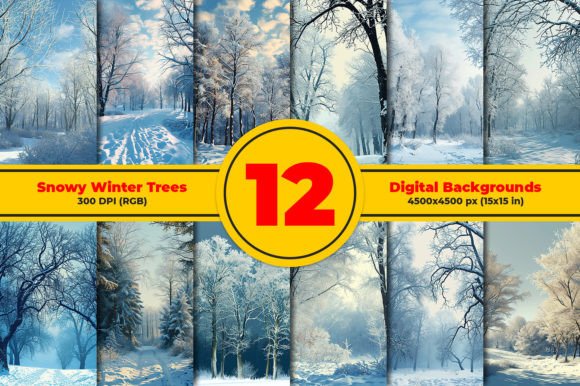 Snowy Winter Trees Digital Backgrounds for Your Projects
